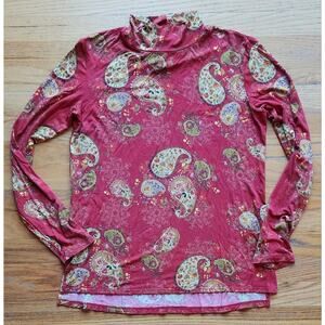 Johnny Was Top Womens Sz Small Janie Paisley Mock Neck Orange Yellow Longsleeve